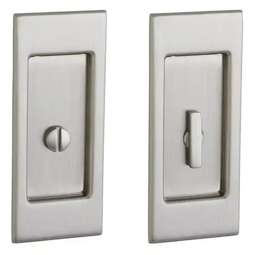 Small Santa Monica Privacy Set 2-1/2" Backset Sliding Door Lock Lifetime Satin Nickel Finish