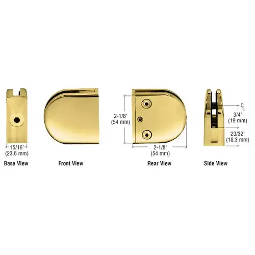 Polished Brass Z-Series Round Type Flat Base Zinc Clamp for 1/4" and 5/16" Glass