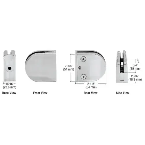 Brushed Stainless Z-Series Round Type Flat Base Stainless Steel Clamp for 1/4" and 5/16" Glass