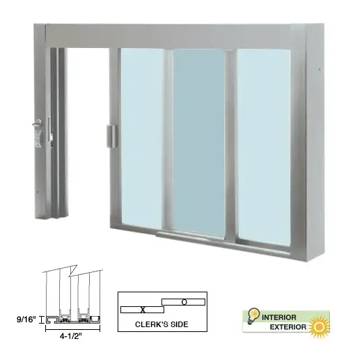 Standard Size Self-Closing Deluxe Service Window Glazed with Half-Track Satin Anodized