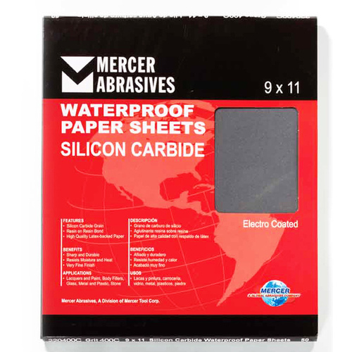 Mercer Tool Corp 2201000A Mercer Silicon Carbide 9 x 11 Waterproof Paper Sheets