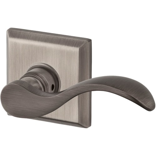 Passage Curved Lever and Traditional Square Rose with 6AL Latch and Dual Strike Matte Antique Nickel Finish