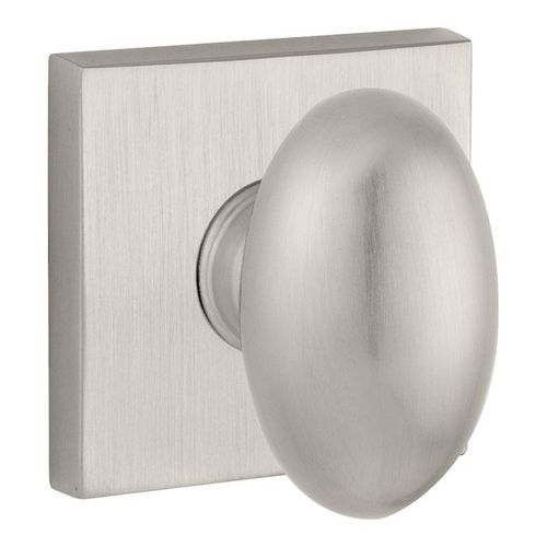 Privacy Ellipse Knob and Contemporary Square Rose with 6AL Latch and Dual Strike Satin Nickel Finish