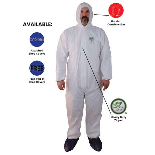 ENVIROSHIELD COVERALLS WITH HOOD, DISPOSABLE, LARGE - pack of 25