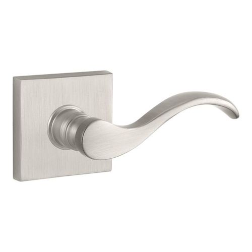 Privacy Curved Lever and Contemporary Square Rose with 6AL Latch and Dual Strike Satin Nickel Finish