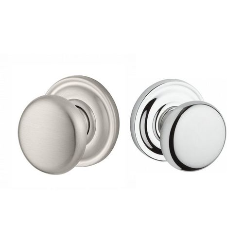 Privacy Round Knob and Traditional Round Rose with 6AL Latch and Dual Strike Satin Nickel by Bright Chrome Finish