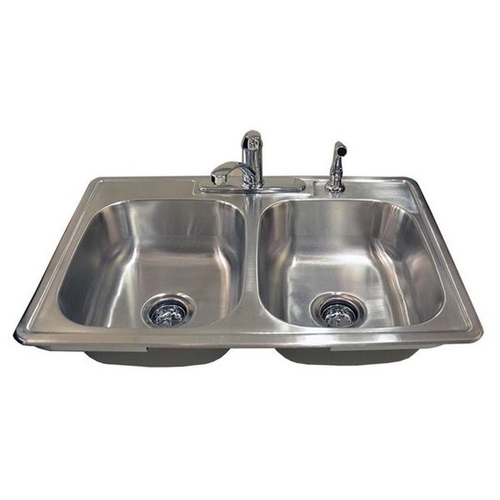 Kitchen Sink Grab-N-Go Kit Double-Bowl Stainless Steel Single-Handle Faucet Chrome with Sprayer