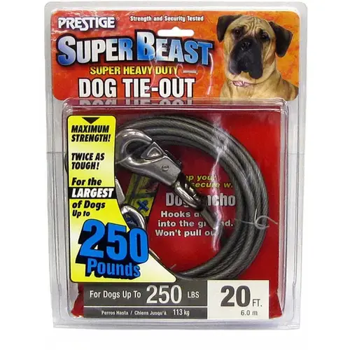 PDQ Super Beast Tie-Out, 20 ft L Belt/Cable, For: Dogs Up to 125 lb Vinyl-Coated