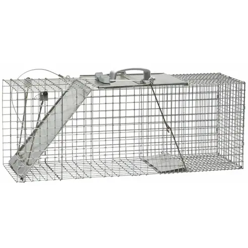 Easy Set Animal Trap, 32 in L, 10 in W, 12 in H, Spring-Loaded Door Galvanized