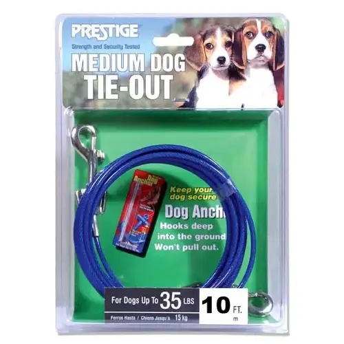 PDQ Pet Tie-Out Belt with Twin Swivel Snap, 10 ft L Belt/Cable, For: Medium Dogs Up to 35 lb Vinyl-Coated