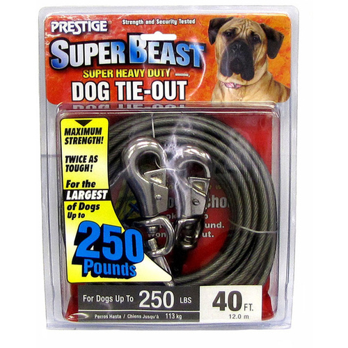 PDQ Super Beast Tie-Out, 40 ft L Belt/Cable, For: Dogs Up to 125 lb Vinyl-Coated