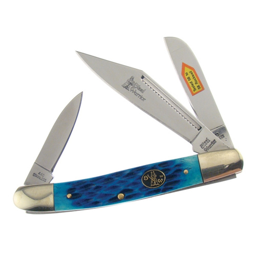 FROST CUTLERY COMPANY SW-112CBJ STEEL WARRIOR WRANGLER CANDUN BLUE JIGGED BONE KNIFE