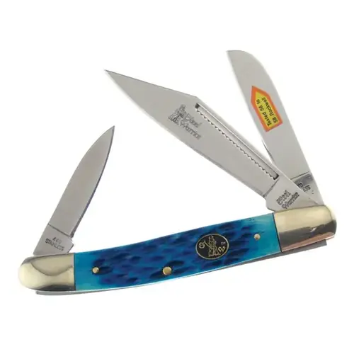FROST CUTLERY COMPANY SW-112CBJ STEEL WARRIOR WRANGLER CANDUN BLUE JIGGED BONE KNIFE