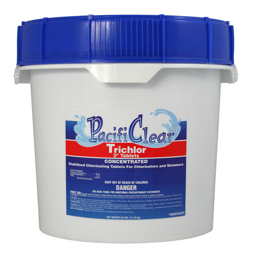 PacifiClear F008025025PC Trichlor Chlorine Sanitizer, 25 oz Pail, Tablet