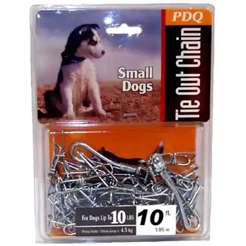 PDQ Pet Tie-Out Chain with Swivel Snap, Twist Link, 10 ft L Belt/Cable, Steel Zinc