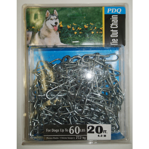 PDQ Pet Tie-Out Chain, Twist Link, 20 ft L Belt/Cable, Steel, For: Large Dogs up to 60 lb Zinc