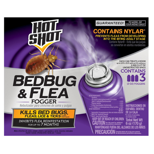 HOT SHOT HG-95911 Bed Bug and Flea Fogger, 2000 cu-ft Coverage Area, White - pack of 3
