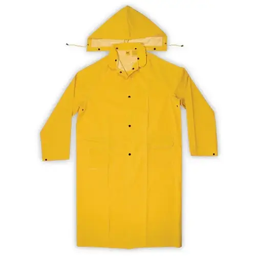 CLIMATE GEAR Series Protective Coat, 2XL, PVC, Yellow, Detachable Collar, Snap Front Closure