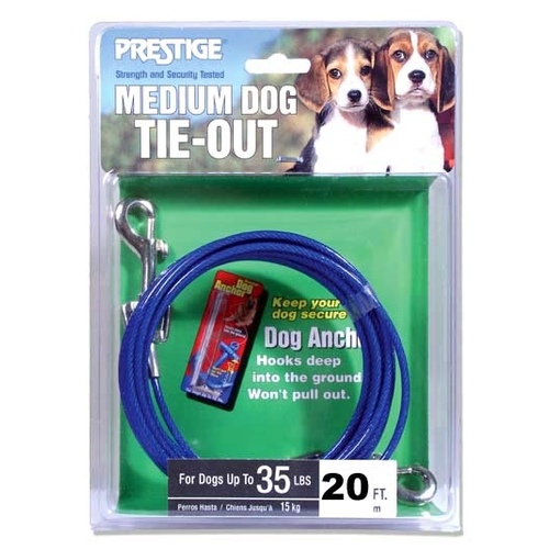 PDQ Pet Tie-Out Belt with Twin Swivel Snap, 20 ft L Belt/Cable, For: Medium Dogs Up to 35 lb Vinyl-Coated