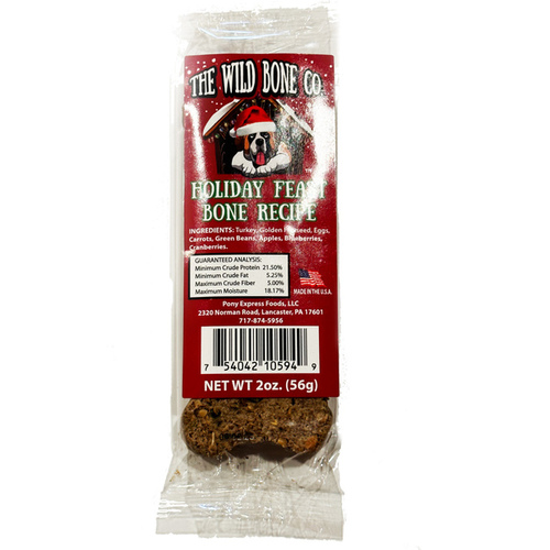 THE WILD BONE CO 08602710 Wild Bone Holiday Dog Bone - 2 ounces