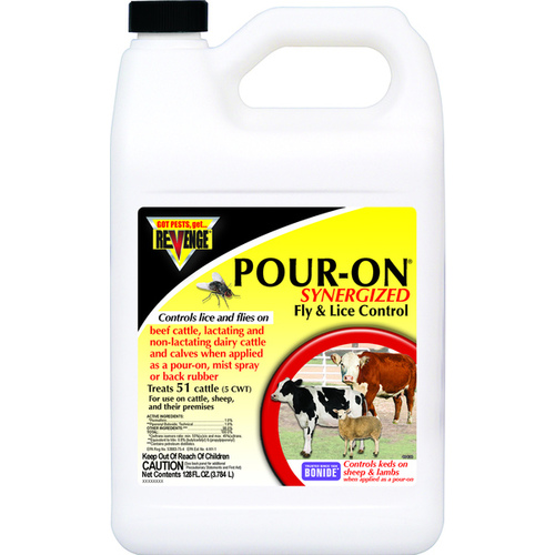 POUR-ON Fly and Lice Control, Liquid, Pour-On, Spray Application, 1 gal Light Amber