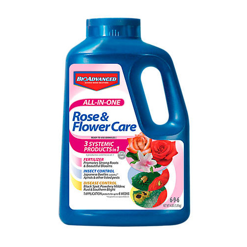 BioAdvanced 70116E All-in-One Rose and Flower Care, 4 lb Bottle, Granular, 6-9-6 N-P-K Ratio