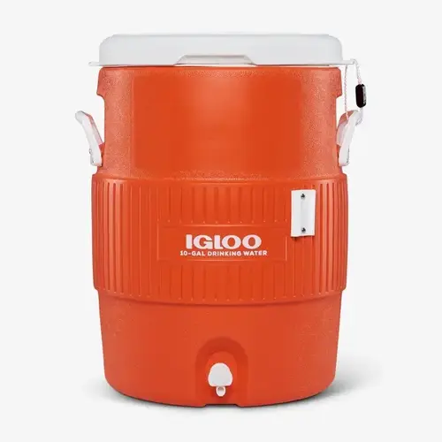 10 Gallon Seat Top Water Jug With Cup Dispenser - Orange