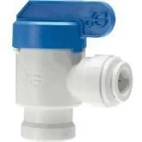 Elbow Shut-Off Valve, 1/4 in Connection, Tube x NPTF, 150 psi Pressure, Polypropylene Body White