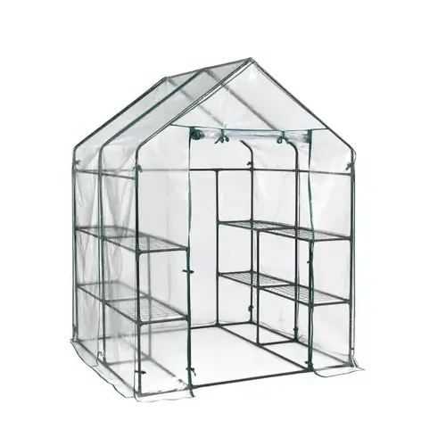 Miracle-Gro 70527 Mini Greenhouse, Steel Frame, 4 Mesh Shelves, Clear Cover, 56 x 56 x 76 In. High