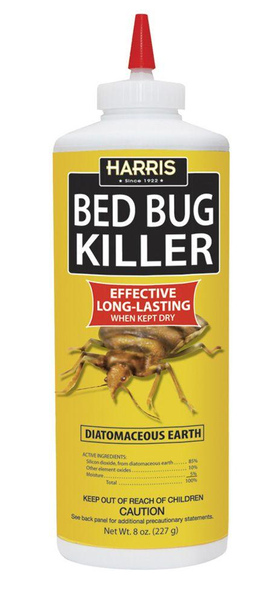 Harris HDE-8 Bed Bug Killer, Powder, Spray Application, 8 oz Bottle White