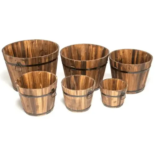 DeVault Enterprises DEVBP208 Planter Set 6 Piece 8" H X 10" D Wood Whiskey Barrel Brown Brown