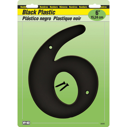 30200 Series House Number, Character: 6, 6 in H Character, Black Character, Plastic