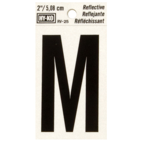 Reflective Letter, Character: M, 2 in H Character, Black Character, Silver Background, Vinyl - pack of 10