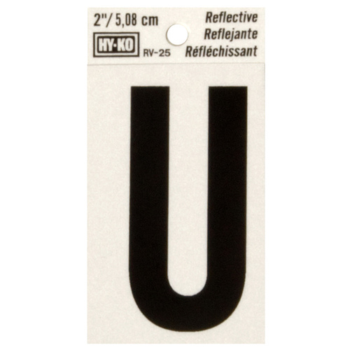 Reflective Letter, Character: U, 2 in H Character, Black Character, Silver Background, Vinyl - pack of 10