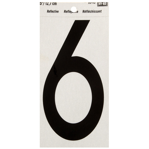 Numbering Reflective Vinyl 5" (#6) - Black on Silver - pack of 10