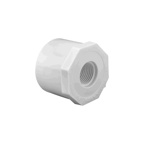 Reducing Bushing, 1-1/2 x 1 in, Spigot x FNPT, PVC, White, SCH 40 Schedule