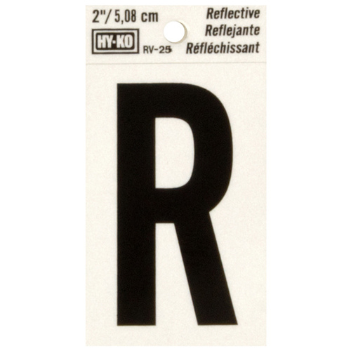 Reflective Letter, Character: R, 2 in H Character, Black Character, Silver Background, Vinyl - pack of 10