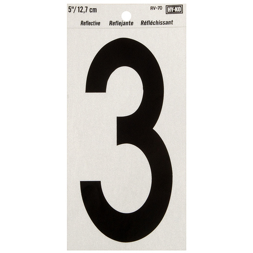 Numbering Reflective Vinyl 5" (#3) - Black on Silver - pack of 10