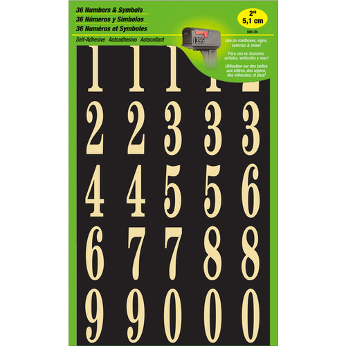 Packaged Number Set, 1-3/4 in H Character, Gold Character, Black Background, Mylar - pack of 10