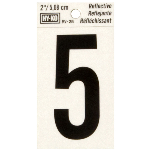 Reflective Sign, Character: 5, 2 in H Character, Black Character, Silver Background, Vinyl