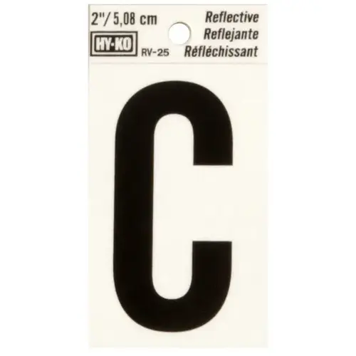 Reflective Letter, Character: C, 2 in H Character, Black Character, Silver Background, Vinyl - pack of 10