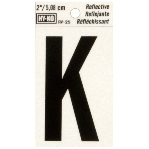 Reflective Letter, Character: K, 2 in H Character, Black Character, Silver Background, Vinyl