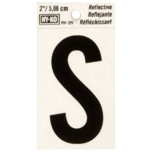 Reflective Letter, Character: S, 2 in H Character, Black Character, Silver Background, Vinyl - pack of 10