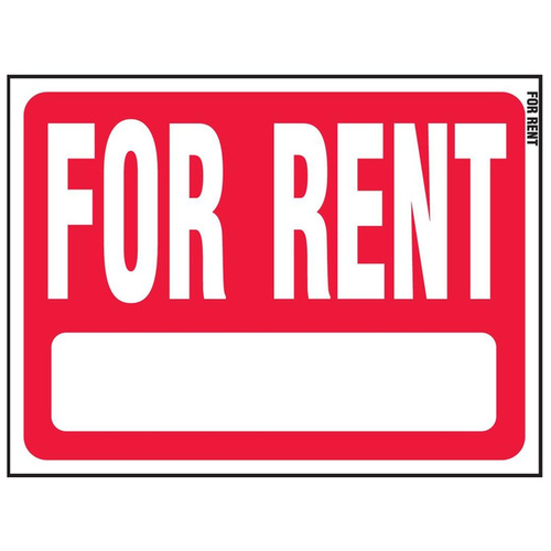 Real Estate Sign, Rectangular, FOR RENT, White Legend, Red Background, Plastic