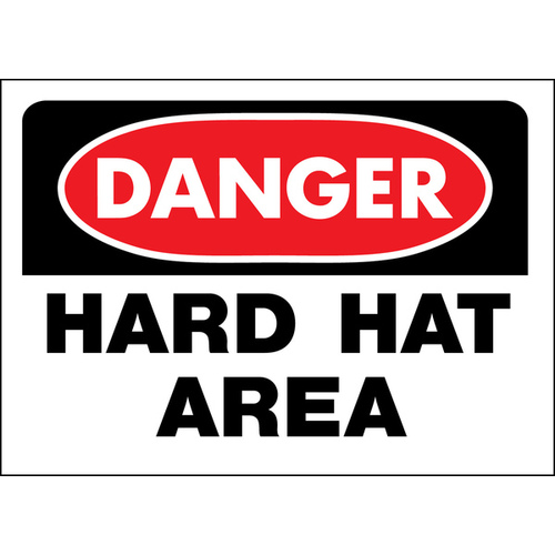 Danger Sign, Rectangular, HARD HAT AREA, Black Legend, White Background, Polyethylene - pack of 5