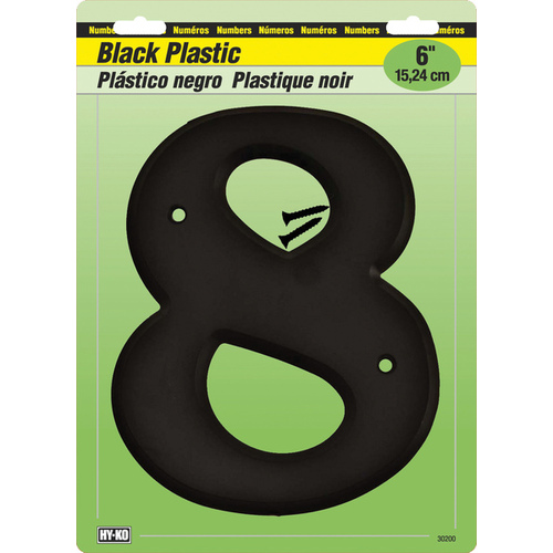 30200 Series House Number, Character: 8, 6 in H Character, Black Character, Plastic