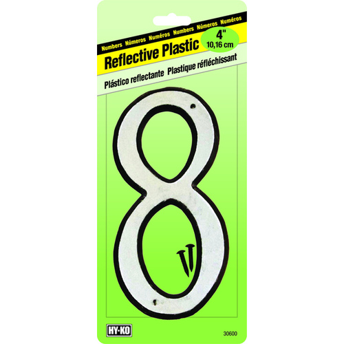 30600 Series House Number, Character: 8, 4 in H Character, Black/White Character, Plastic