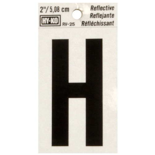 Reflective Letter, Character: H, 2 in H Character, Black Character, Silver Background, Vinyl