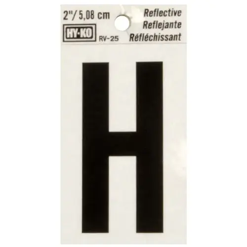 Reflective Letter, Character: H, 2 in H Character, Black Character, Silver Background, Vinyl - pack of 10