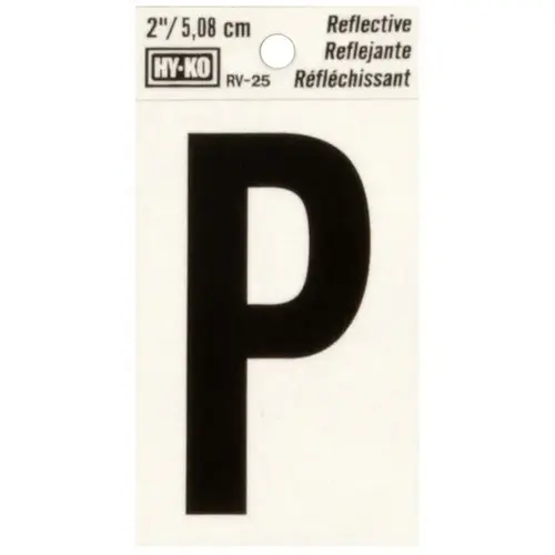 Reflective Letter, Character: P, 2 in H Character, Black Character, Silver Background, Vinyl